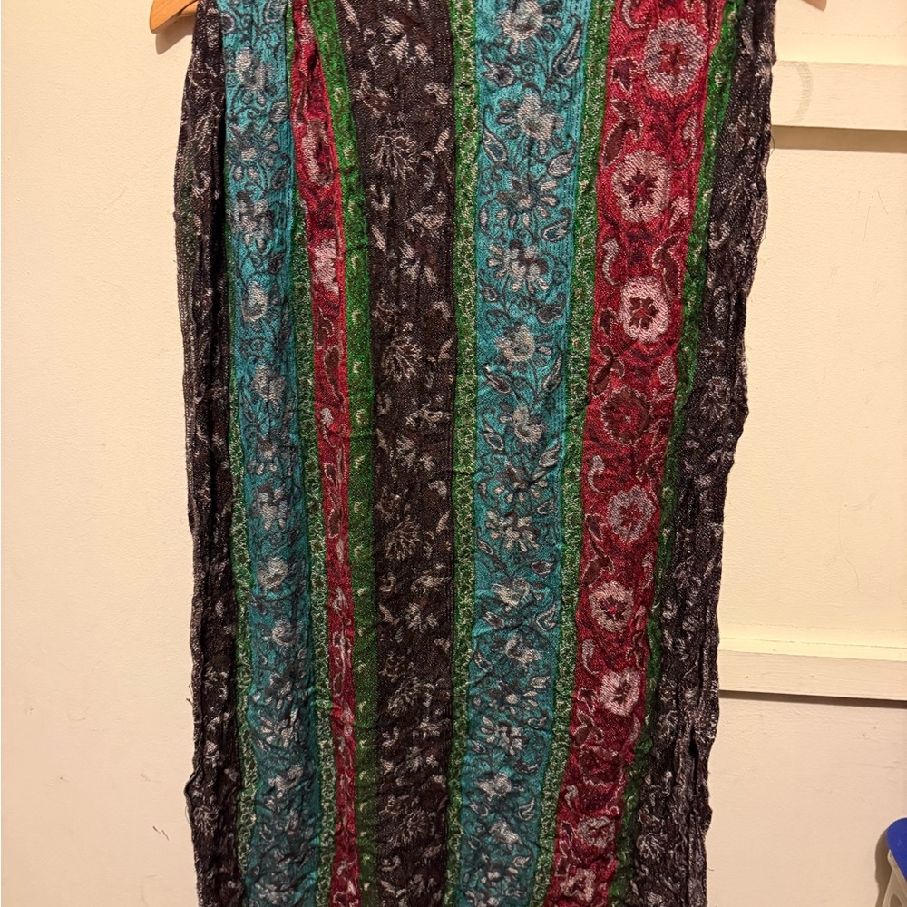 Versatile Multicolor Striped Floral Scarf - Teal, Red & Black
